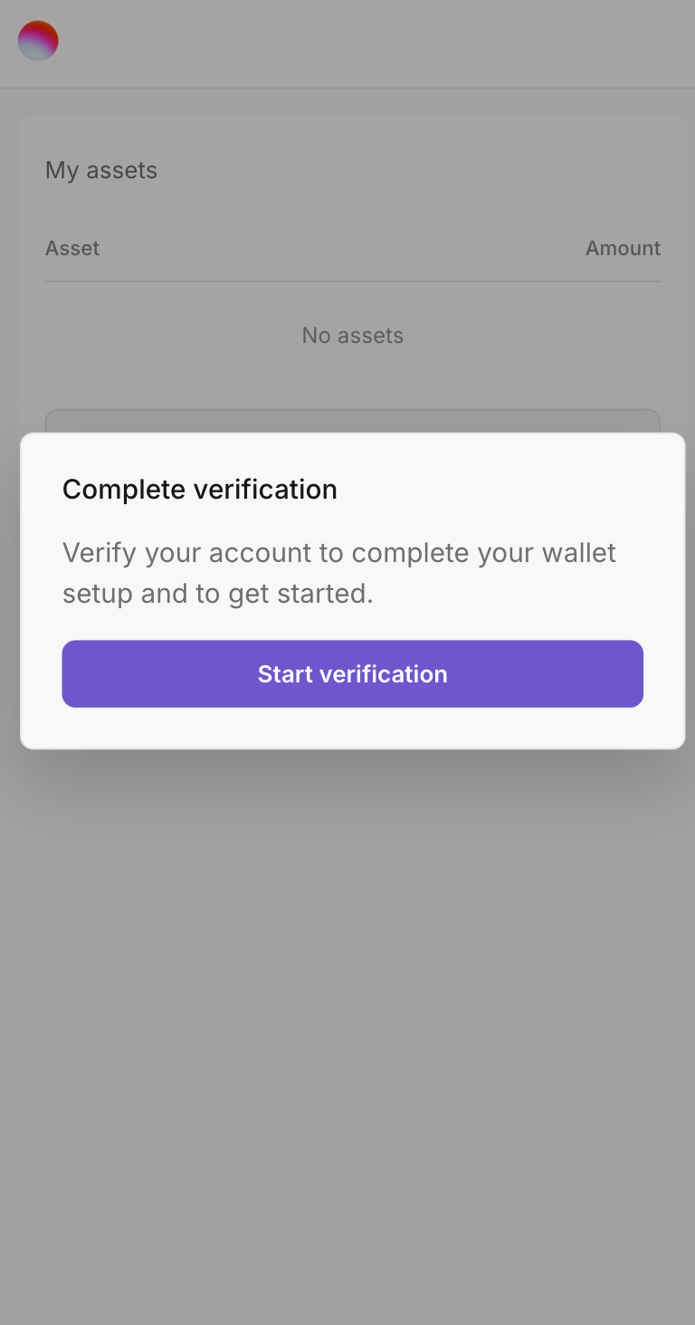 Verification prompt after wallet creation